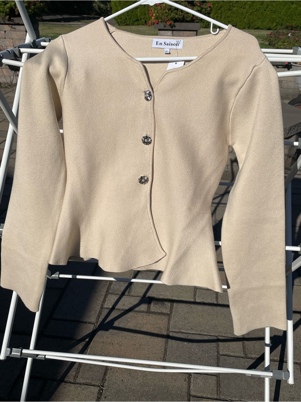 En Saison Cream Knit Button-Front Serena Cardigan